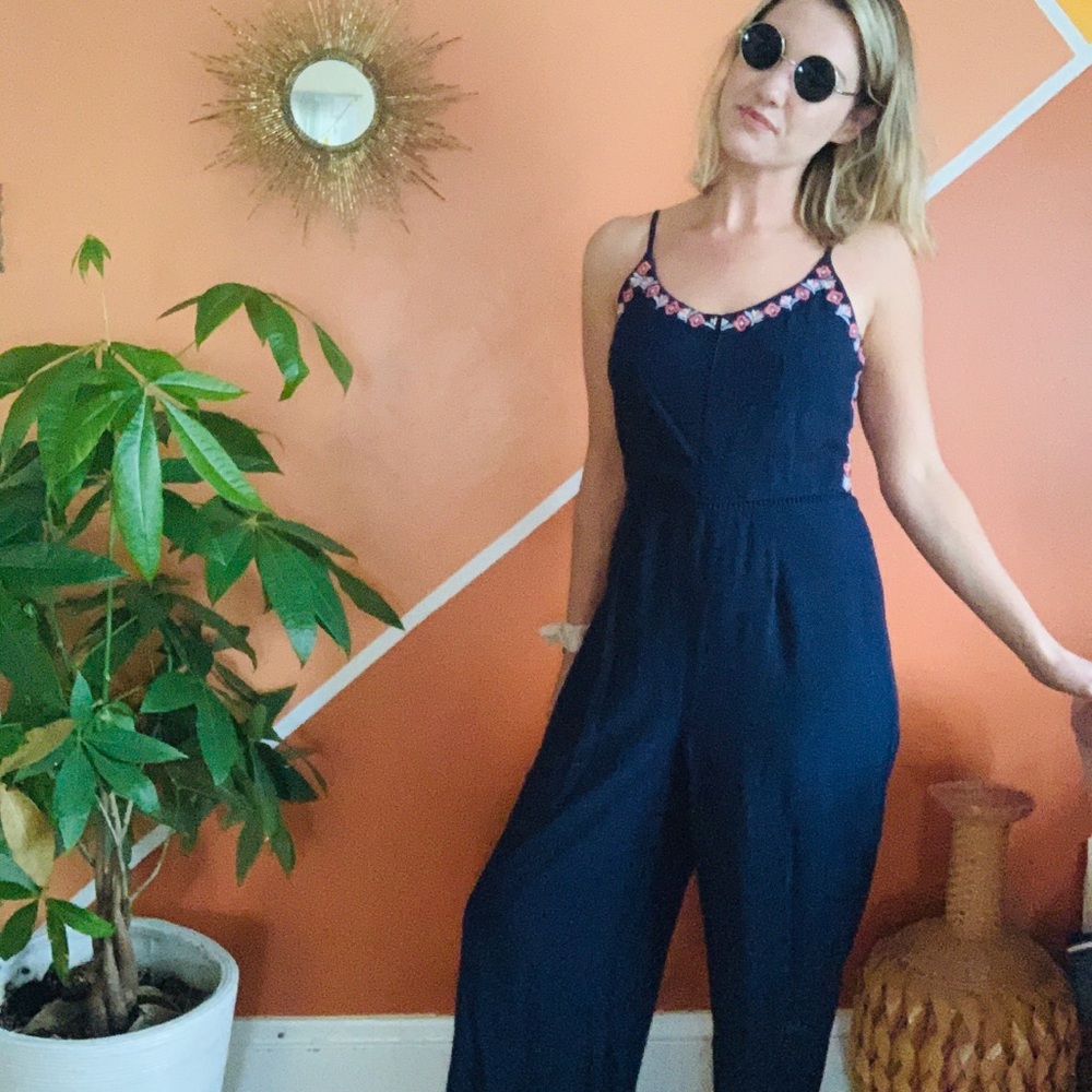 Navy Blue Jumpsuit with floral detail NWT